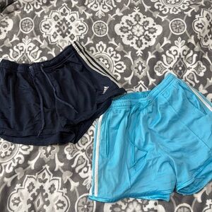 Adidas Navy and Light Turquoise Blue Athletic Shorts